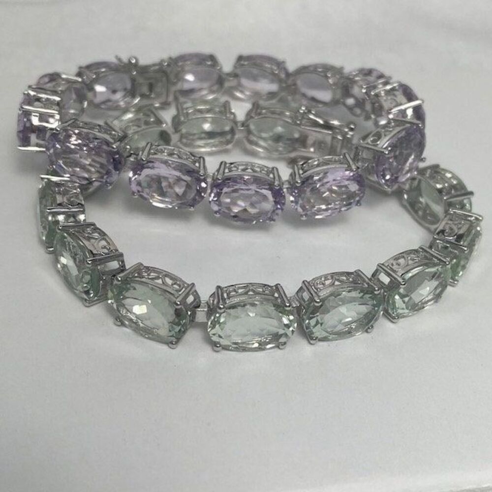 Amethyst Green Amethyst(Prasiolite) Bracelet Silver